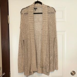 Buffalo Kelly Cardigan Knit Women's Sweater LG Beige Open Knit/Front Sequins